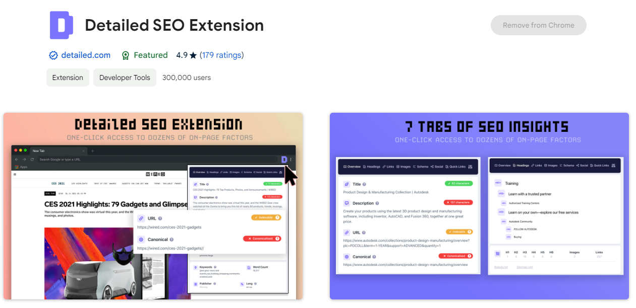 Detailed chrome extension