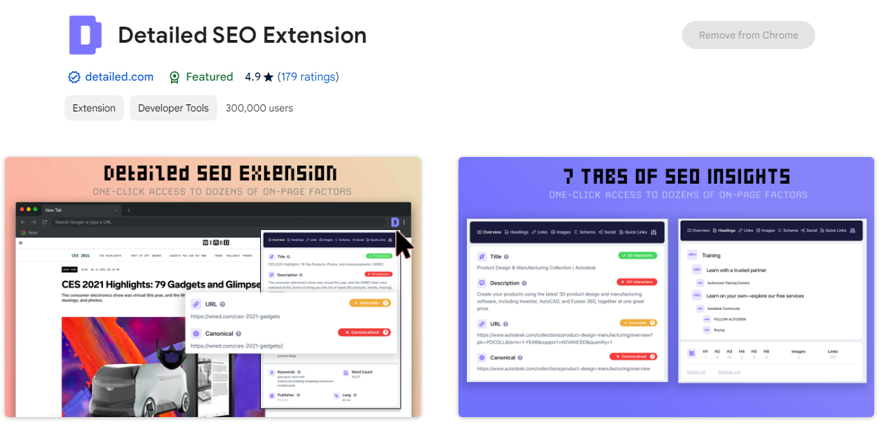 Detailed chrome extension Detailed chrome extension
