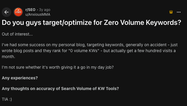 reddit thread about keyword research