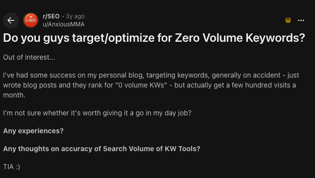 reddit thread about keyword research
