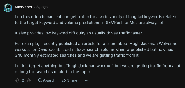reddit thread about keywords