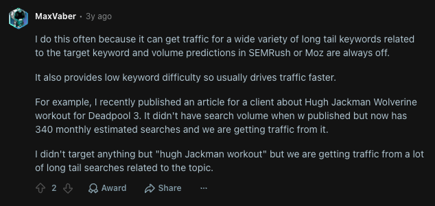 reddit thread about keywords